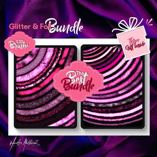 Glitter-foil-bundle-metallic-lettering-calligraphy-procreate-brushes-offer-sale-paint-shiny-texture